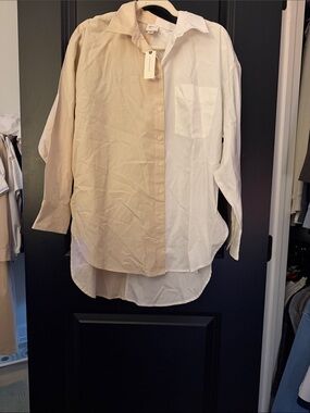 Maeve medium Two-Tone Button-Up Shirt — Beige and White